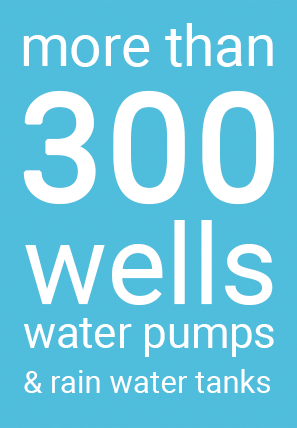 More than 300 wells, water pumps and rain water tanks